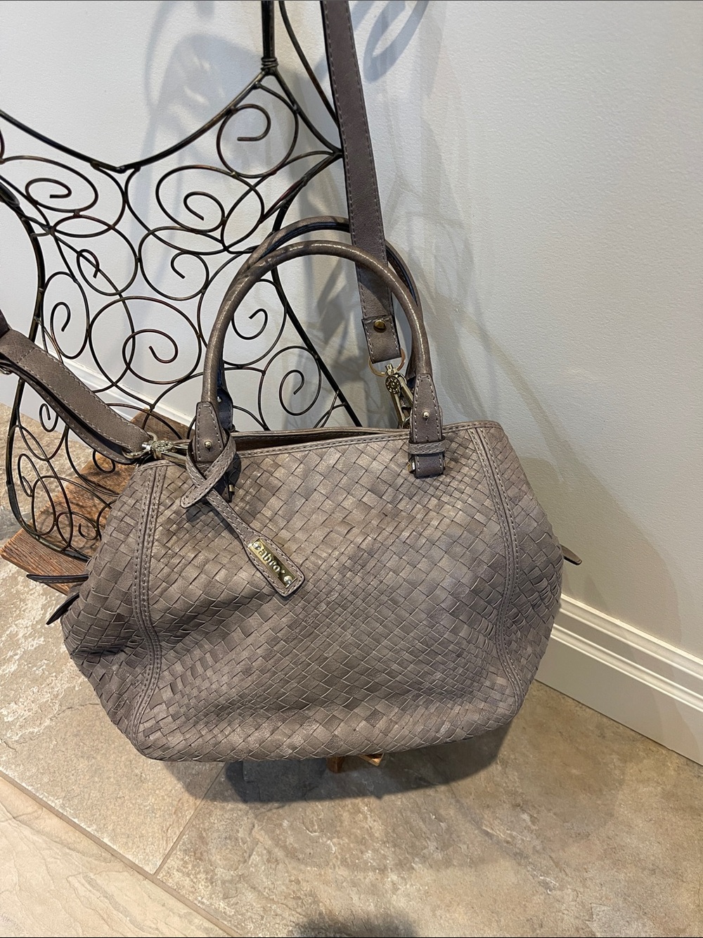 ABRO Woven Leather Satchel NWOT • Taupe/Grey • Large • Crossbody